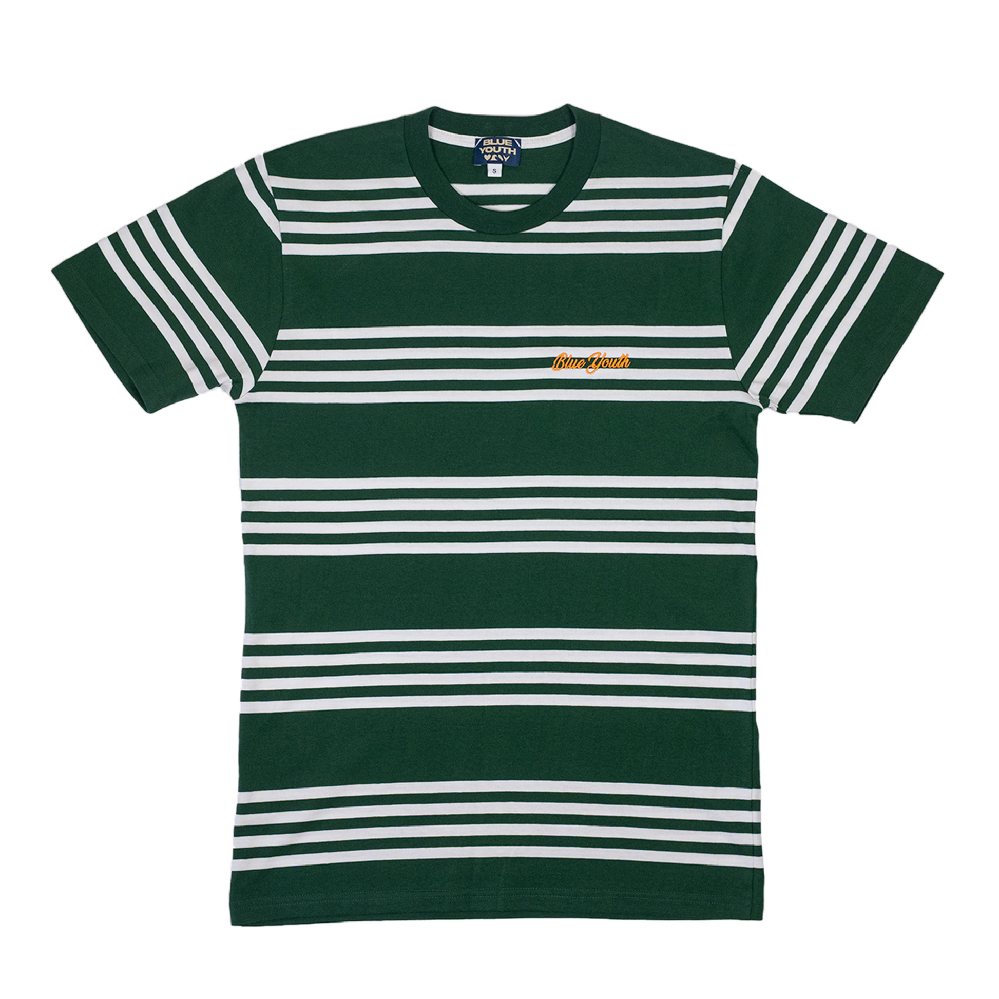 Camiseta de rayas verde y blanco con logo bordado en naranja Club del Sur – Blue Youth.