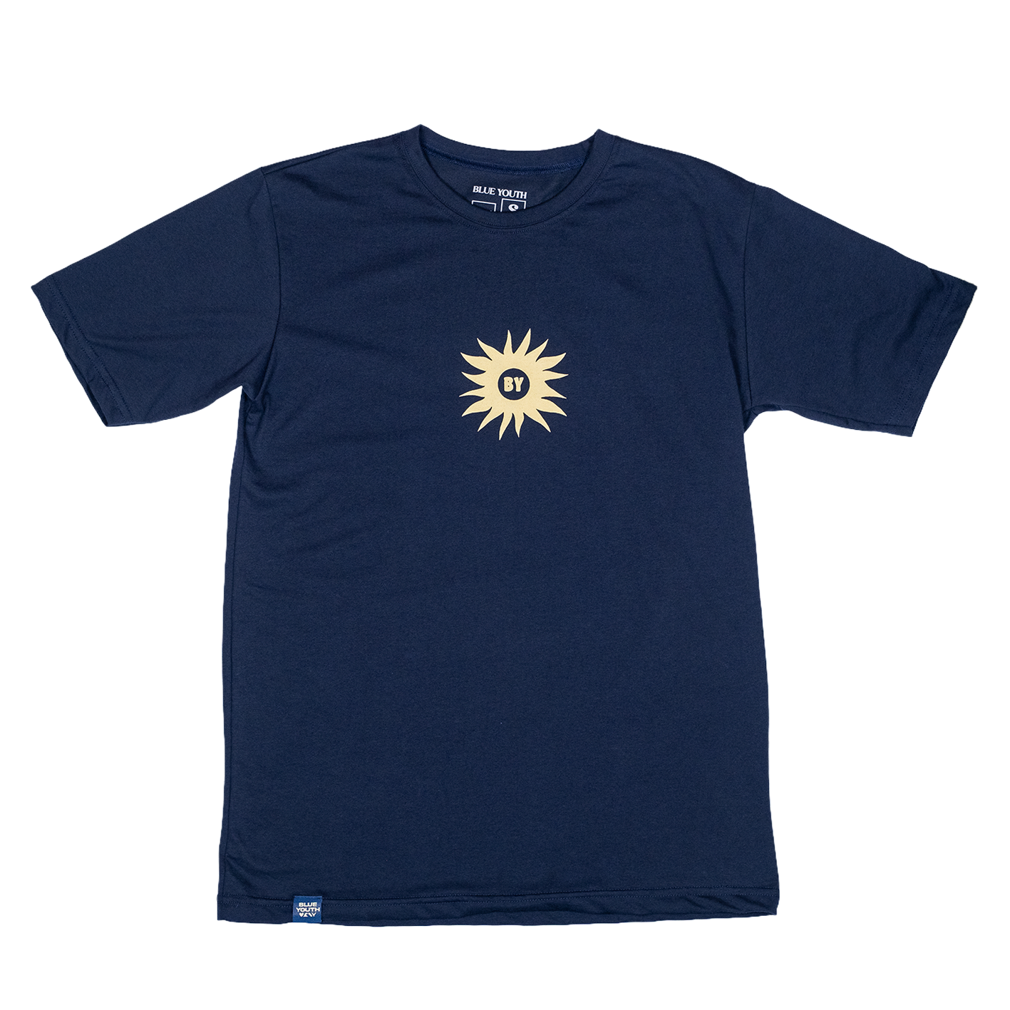 camisa marca blue youth color azul navy con un print de un sol