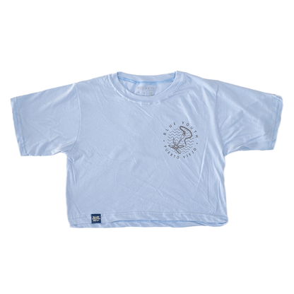 crop top color celeste del diseno wolaba town, puerto viejo blue youth