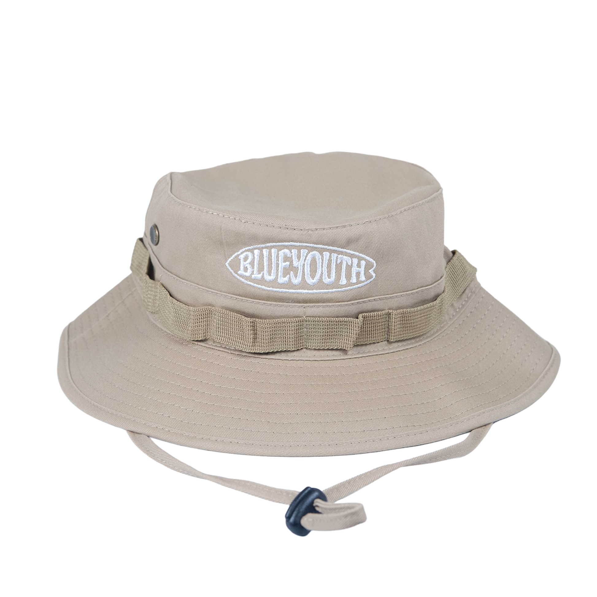 Bucket  hat color beige blue youth con un longboard