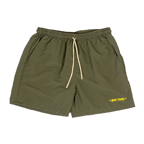 Short deportivo color oliva de nylon con bolsillos y cordón, Blue Youth Active.