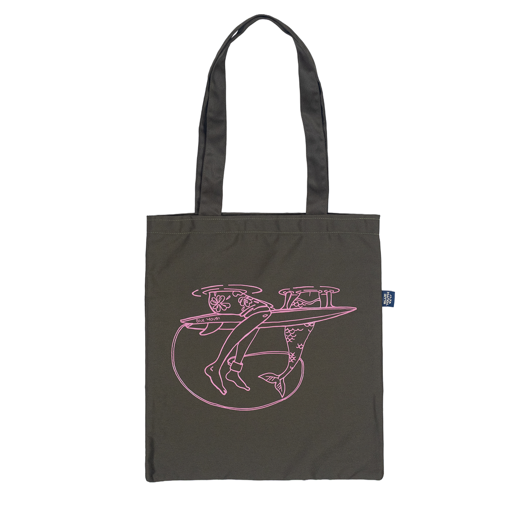 Tote Bag de una sirena con un surfista blue youth color verde