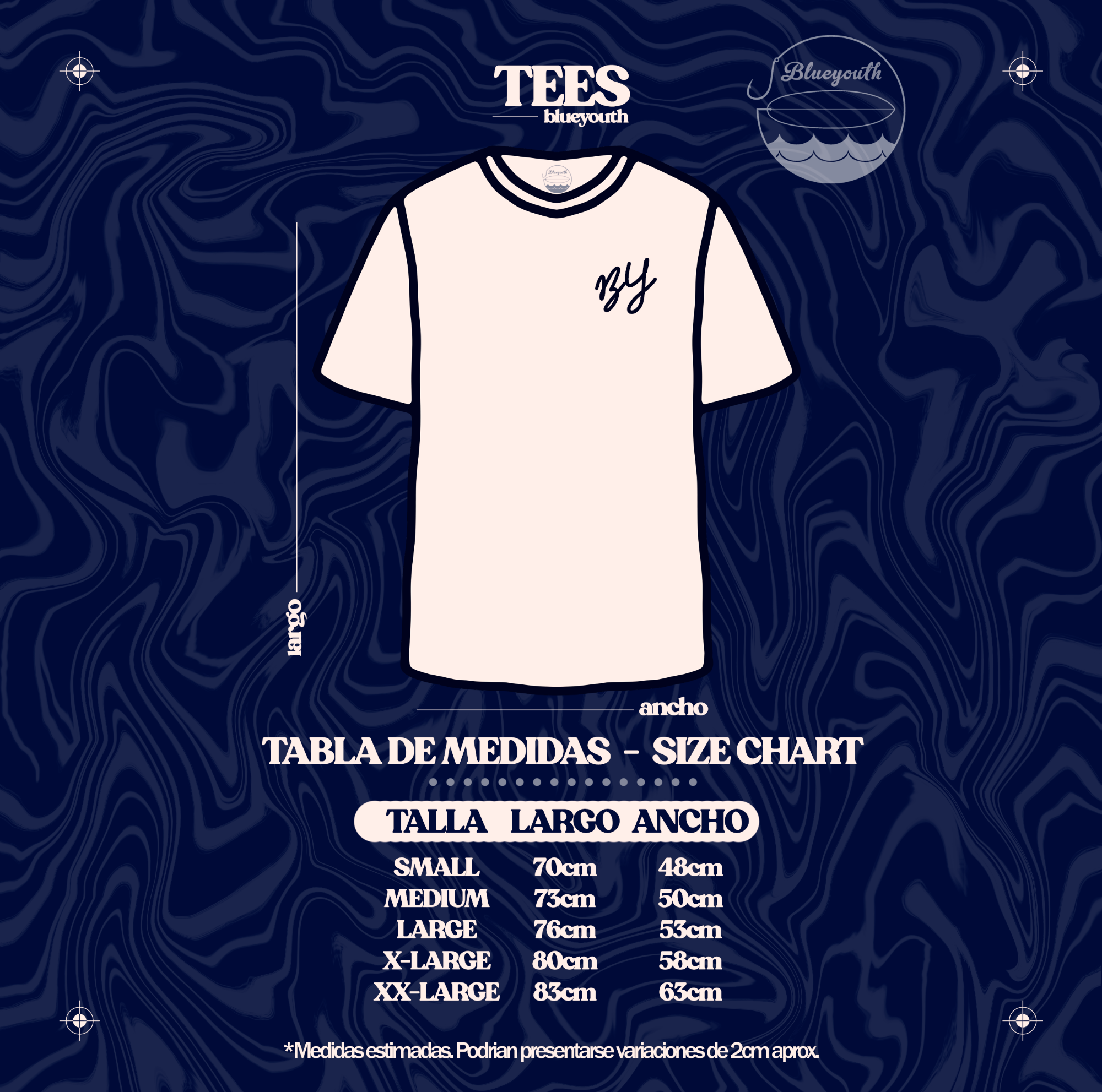 Tabla de medidas de camisetas marca Blue Youth 