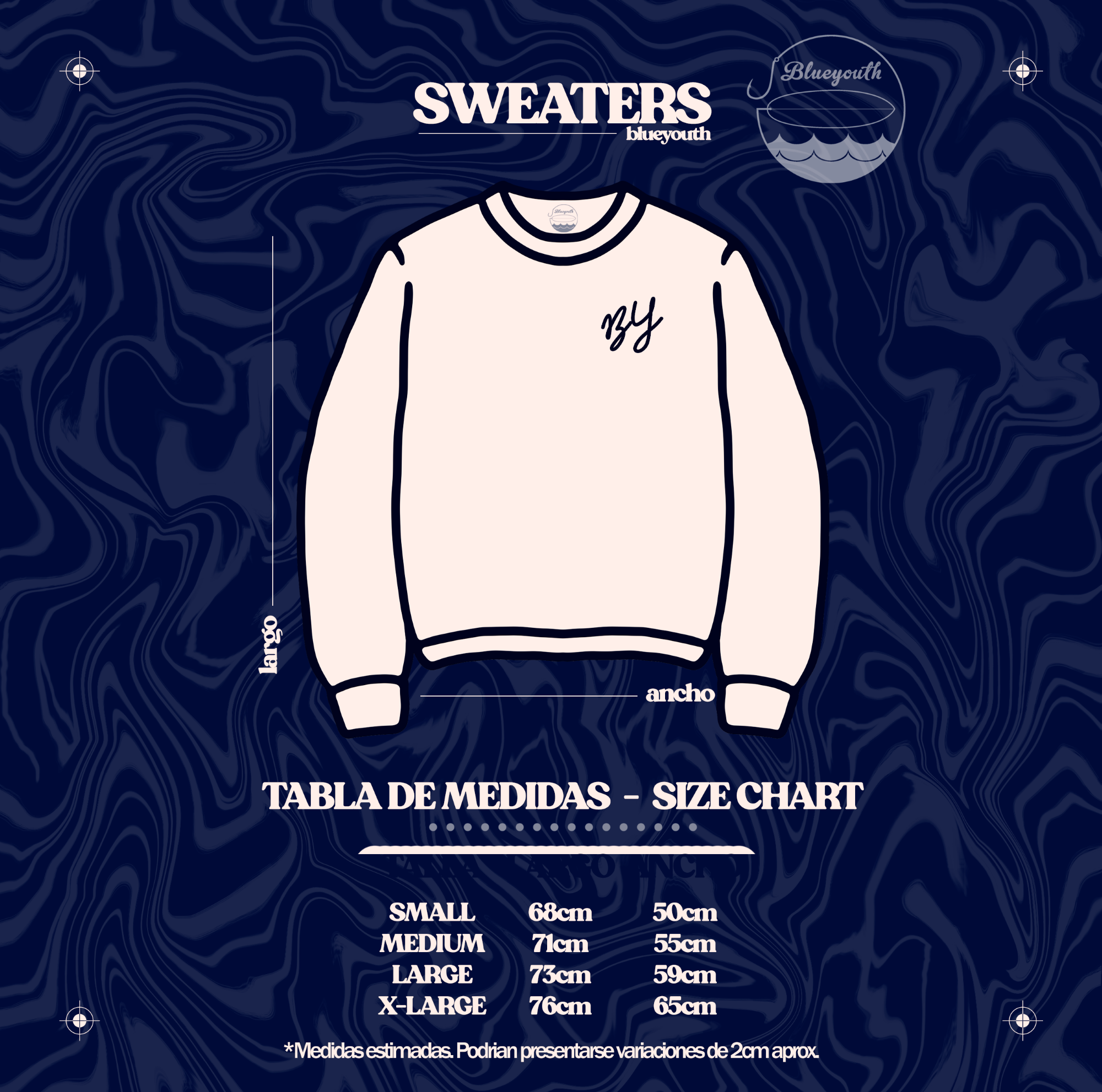 Tabla de medidas de hoodies marca Blue Youth