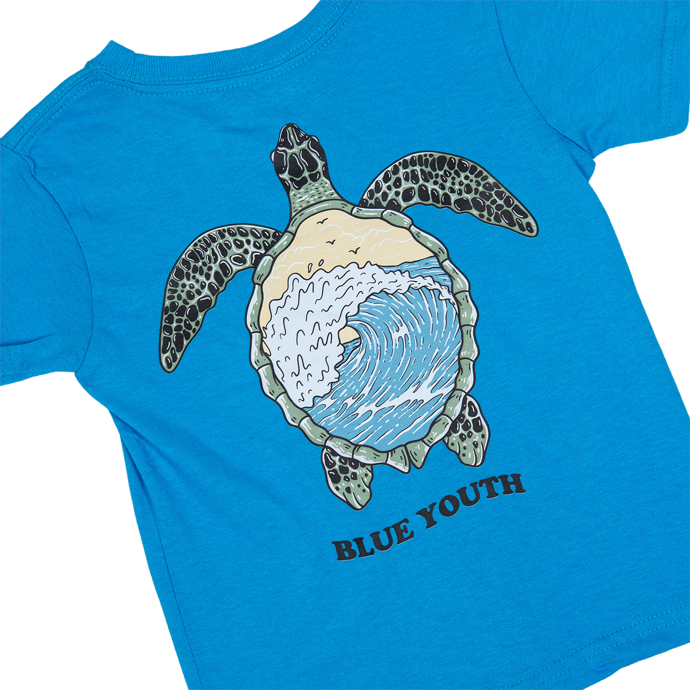 camisa de nino celeste de una tortuga con una ola