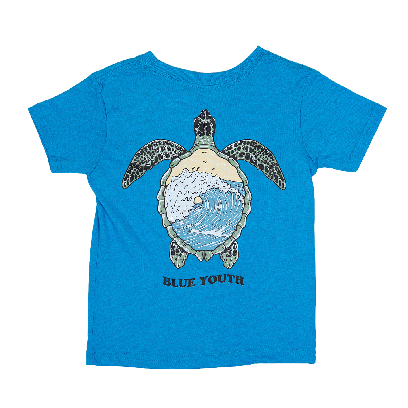 camisa de nino celeste de una tortuga con una ola