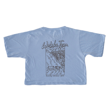 crop top color celeste del diseno wolaba town, puerto viejo blue youth